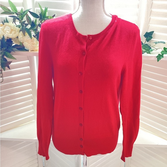 LORD & TAYLOR CASHMERE RED BUTTON DOWN SWEATER SIZE LG 1292 - Picture 2 of 7